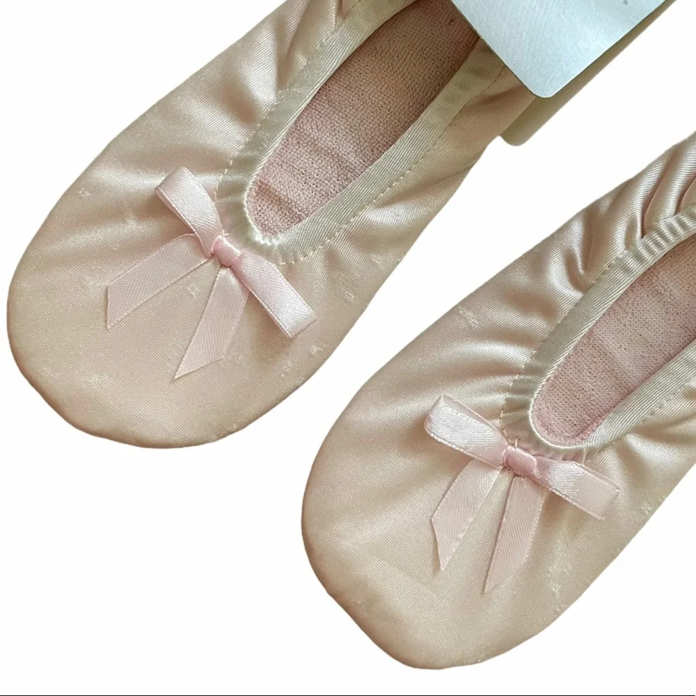 Girls Slippers Pink Satin Ballerina Slippers Ballet Pink Satin Bow Slippers